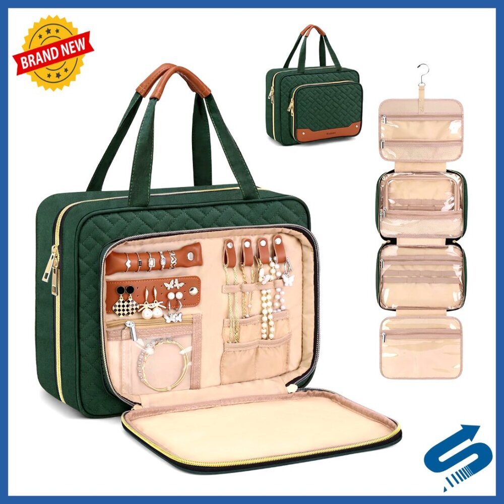 Large Hanging Travel Toiletry Bag with Jewelry Organizer Waterproof Cosmetic Bag